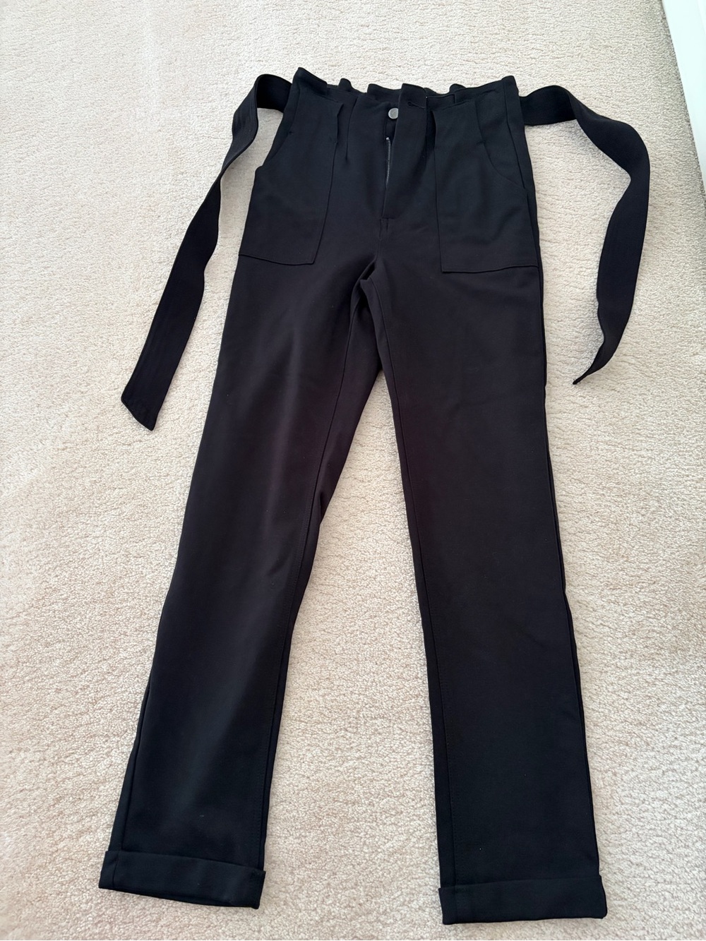 SO Black High-Waisted Paperbag Pants, with Tie Waistband, Business Casual